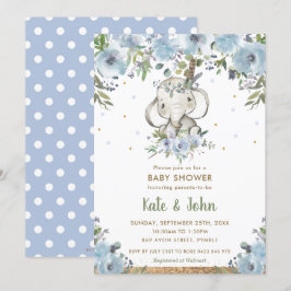 Blue Blommigt Boho Tribal Elephant Boy Shower Inbjudningar