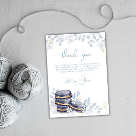 Blue Blommigt Bonjour Bébé Macaron Baby Shower Tack Kort