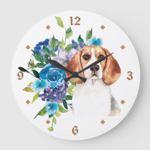 Blue Blommigt Bouquet Beagle Hund Stor Klocka