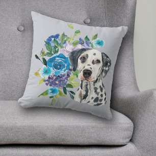 Blue Blommigt Bouquet Dalmatian Hund Kudde