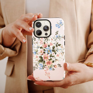Blue Blommigt Bouquet Girly | iPhone 14 Fodral-Mat