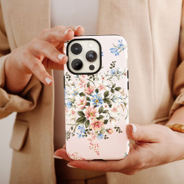 Blue Blommigt Bouquet Girly | iPhone 14 Fodral-Mat