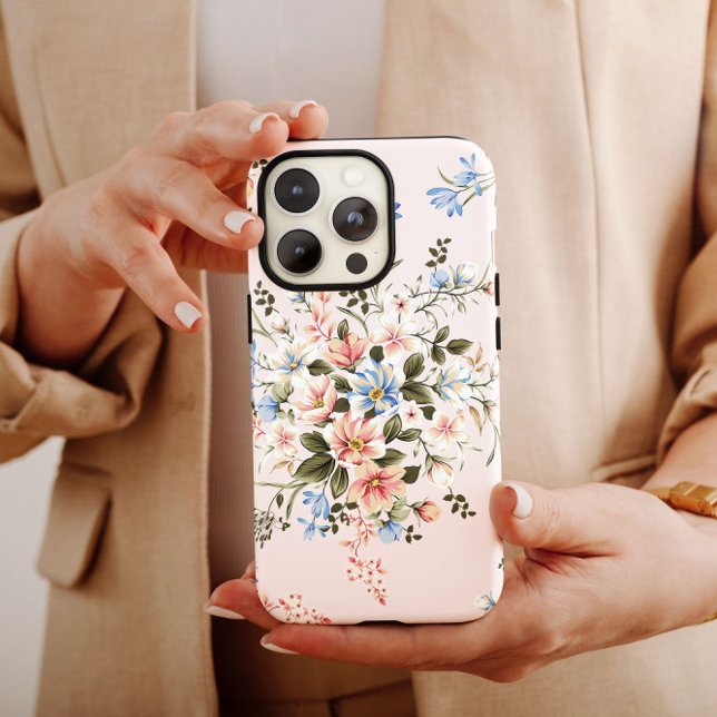 Blue Blommigt Bouquet Girly | iPhone 14 Fodral-Mat (Skapare uppladdad)