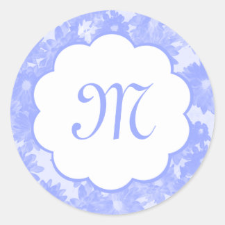 Blue Blommigt Bouquet Monogram Initial Stickers Runt Klistermärke