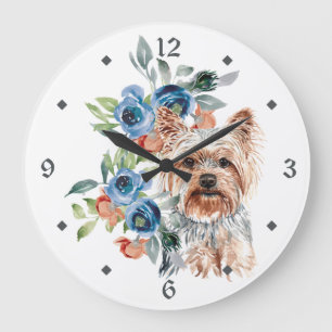 Blue Blommigt Bouquet Yorkshire Terrier Hund Stor Klocka