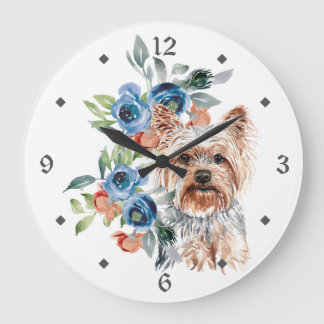Blue Blommigt Bouquet Yorkshire Terrier Hund Stor Klocka