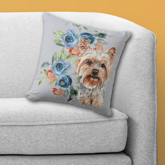 Blue Blommigt Bouquet Yorkshire Terrier Kudde
