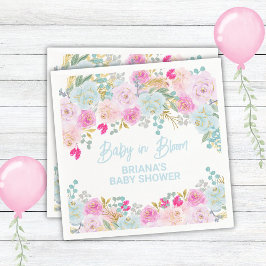 Blue Blommigt Boy Baby Shower Pappersservett