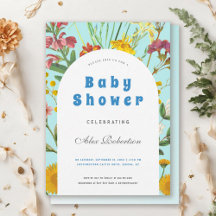 Blue Blommigt Boy Elegant Square Baby Shower