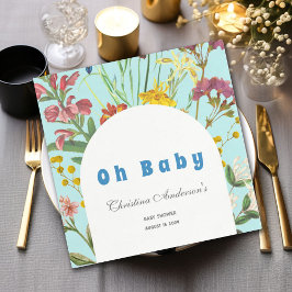 Blue Blommigt Boy Elegant Square Baby Shower Pappersservett