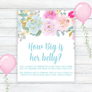 Blue Blommigt Boy Shower Big Belly Game Sign Poster
