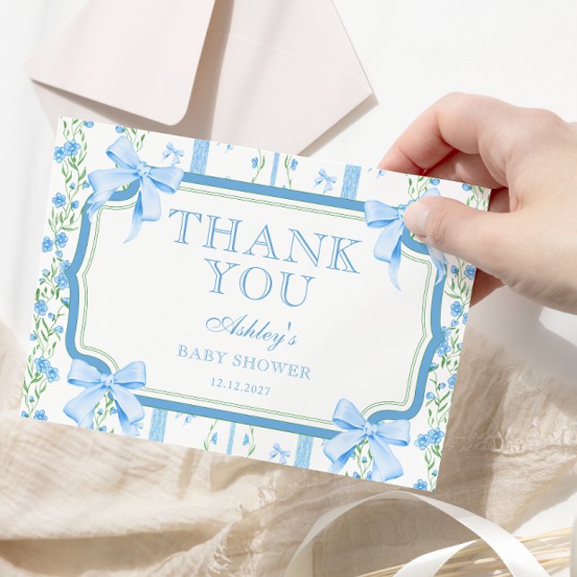Blue Blommigt Boy Shower - tackkort Kort (Skapare uppladdad)