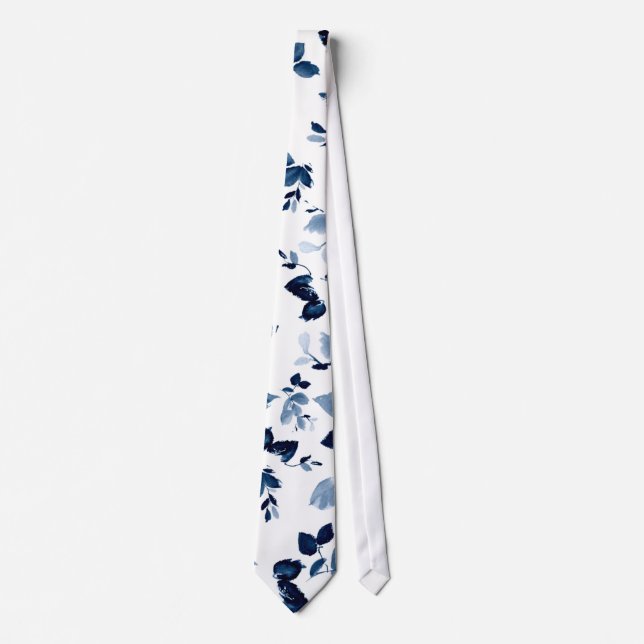 Blue Blommigt Bröllop Necktie Slips (Framsida)