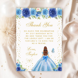 Blue Blommigt Brown Hair Princess Födelsedagsfest Tack Kort
