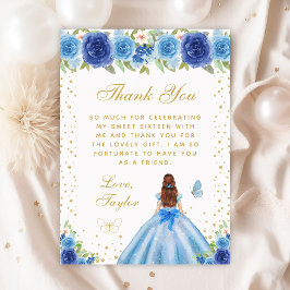 Blue Blommigt Brown Hair Princess Sweet sixteen Tack Kort