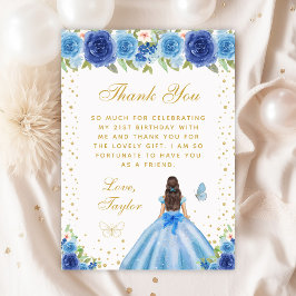 Blue Blommigt Brunette Hair Princess Födelsedagsfe Tack Kort