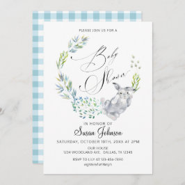 Blue Blommigt Bunny Calligraphy Vår Baby Shower Inbjudningar