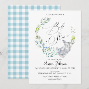 Blue Blommigt Bunny Calligraphy Vår Baby Shower Inbjudningar
