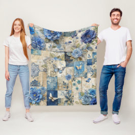 Blue Blommigt & Butterfly Patchwork Quilt Mönster Fleecefilt