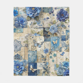 Blue Blommigt & Butterfly Patchwork Quilt Mönster Fleecefilt