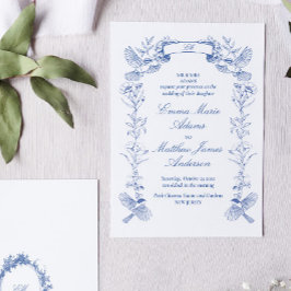 Blue Blommigt Chinoiserie Bröllop Inbjudningar