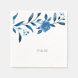 Blue blommigt Chinoiserie Bröllop monogram Pappersservett
