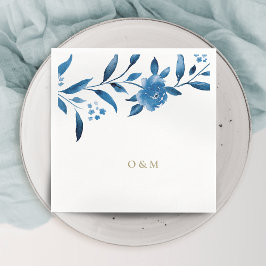 Blue blommigt Chinoiserie Bröllop monogram Pappersservett