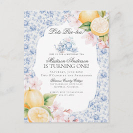 Blue Blommigt Chinoiserie Tea Toile Birthday Parte Vykort