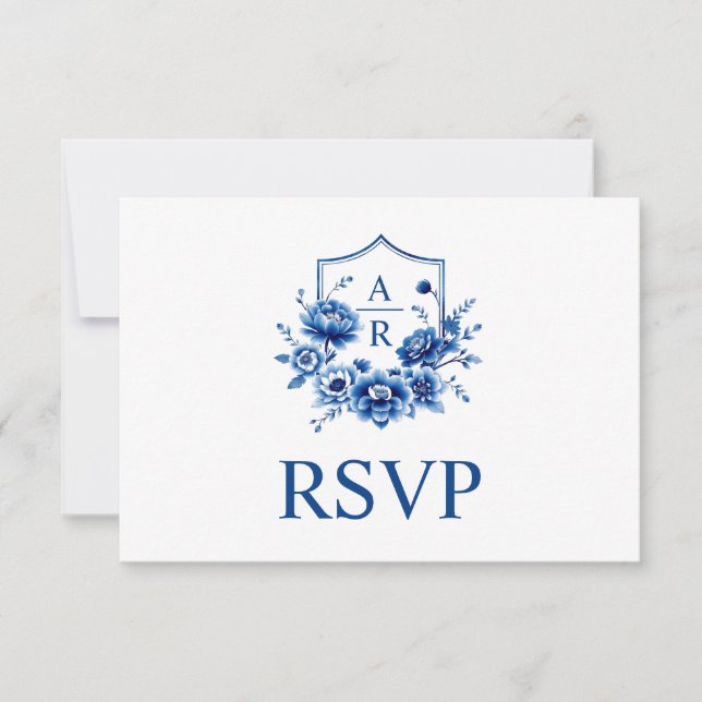 Blue blommigt Chinoiserie vapensköld och qr-kod br OSA Kort (Framsida)