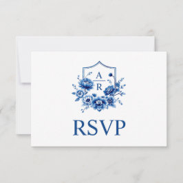 Blue blommigt Chinoiserie vapensköld och qr-kod br OSA Kort