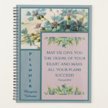 Blue Blommigt Christian Planner med bible Verse