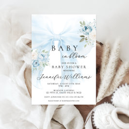 Blue blommigt Coquette Bow Baby in bloom Boy dusch Inbjudningar