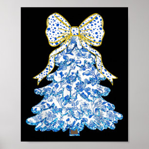 Blue Blommigt Coquette Bow Julgran Chinoiseri Poster