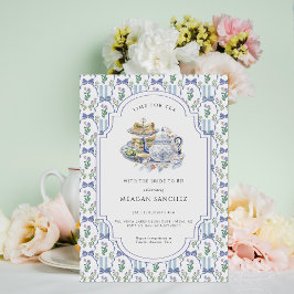 Blue Blommigt Coquette Tea Party Möhippa Inbjudningar