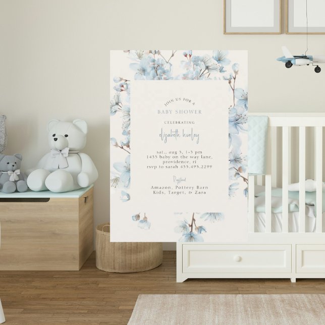 Blue Blommigt Cream Baby Shower Inbjudningar (Skapare uppladdad)