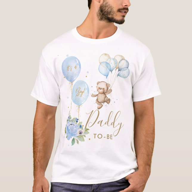 Blue Blommigt Cute Bear Boy Shower pappa att vara T Shirt (Framsida)