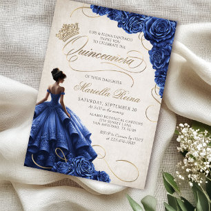 Blue Blommigt Dress Quinceañera Inbjudningar