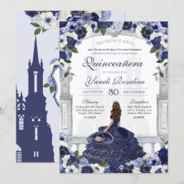 Blue Blommigt Elegant Charro Princess Quinceanera Inbjudningar