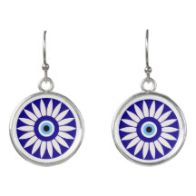 Blue Blommigt Evil Öga Talisman Earrings