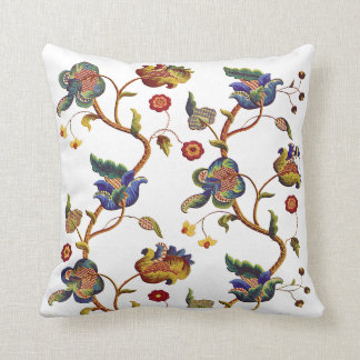 Blue Blommigt Faux Jacobean Embroidery Kudde