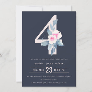  BLUE-BLOMMIGT FÖR SOFT NAVY 4 VARJE ÅLDER BIRTHDA INBJUDNINGAR