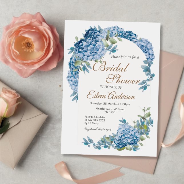 Blue Blommigt Garden Inbjudningskort för möhippan (Blue Floral Garden Bridal Shower invitation)
