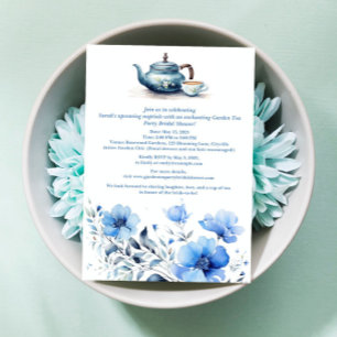 Blue Blommigt Garden Tea Party Möhippa Inbjudningar