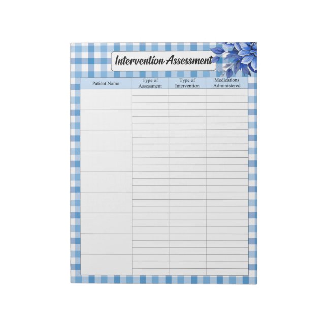 Blue Blommigt Gingham _ Intervention Assessment Anteckningsblock (Roterad)
