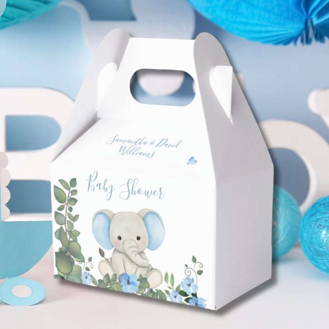 Blue Blommigt Greenery Elephant Baby Shower Presentaskar (Skapare uppladdad)