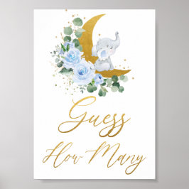 Blue Blommigt Greenery Elephant gissar hur många t Poster