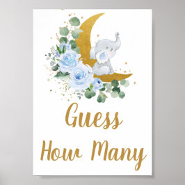 Blue Blommigt Greenery Elephant gissar hur många t Poster