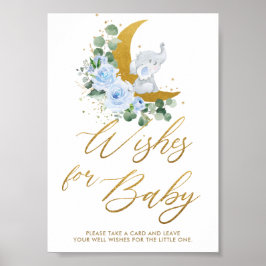 Blue Blommigt Greenery Elephant Önskemål för Baby- Poster