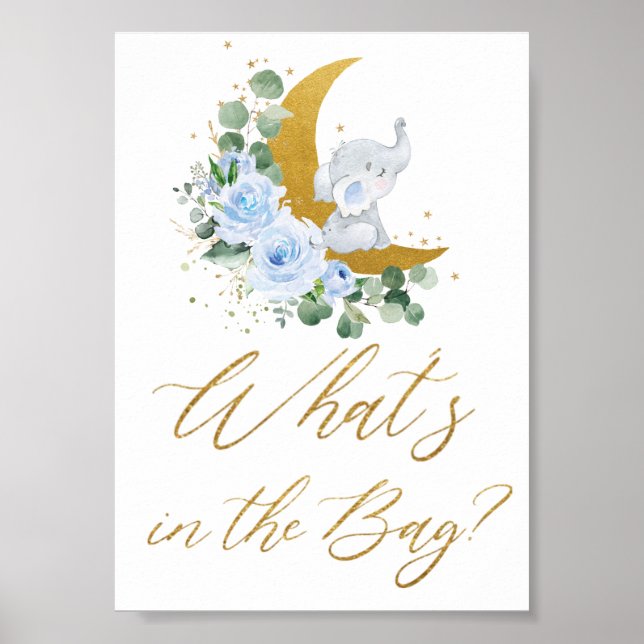 Blue Blommigt Greenery Elephant What's in the Bag Poster (Framsidan)