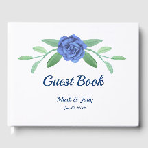 Blue Blommigt Greenery Foliage Bröllop Guestbook